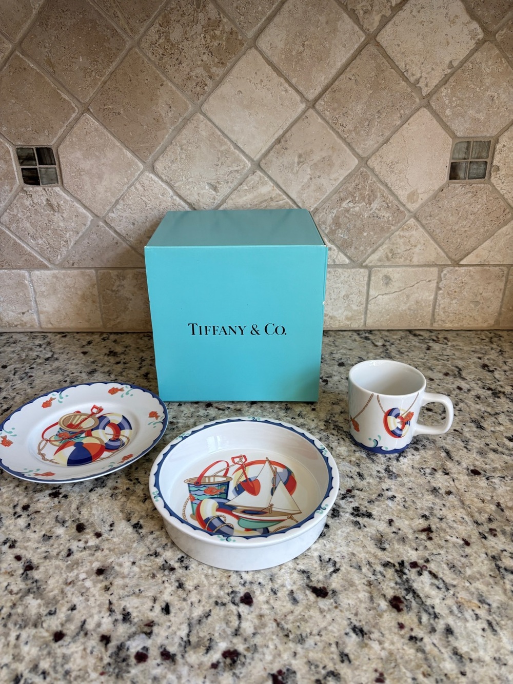 Vintage TIFFANY & Co. PORCELAIN
3 Pc Set~ Tiffany Seashore
Vintage from 1990
